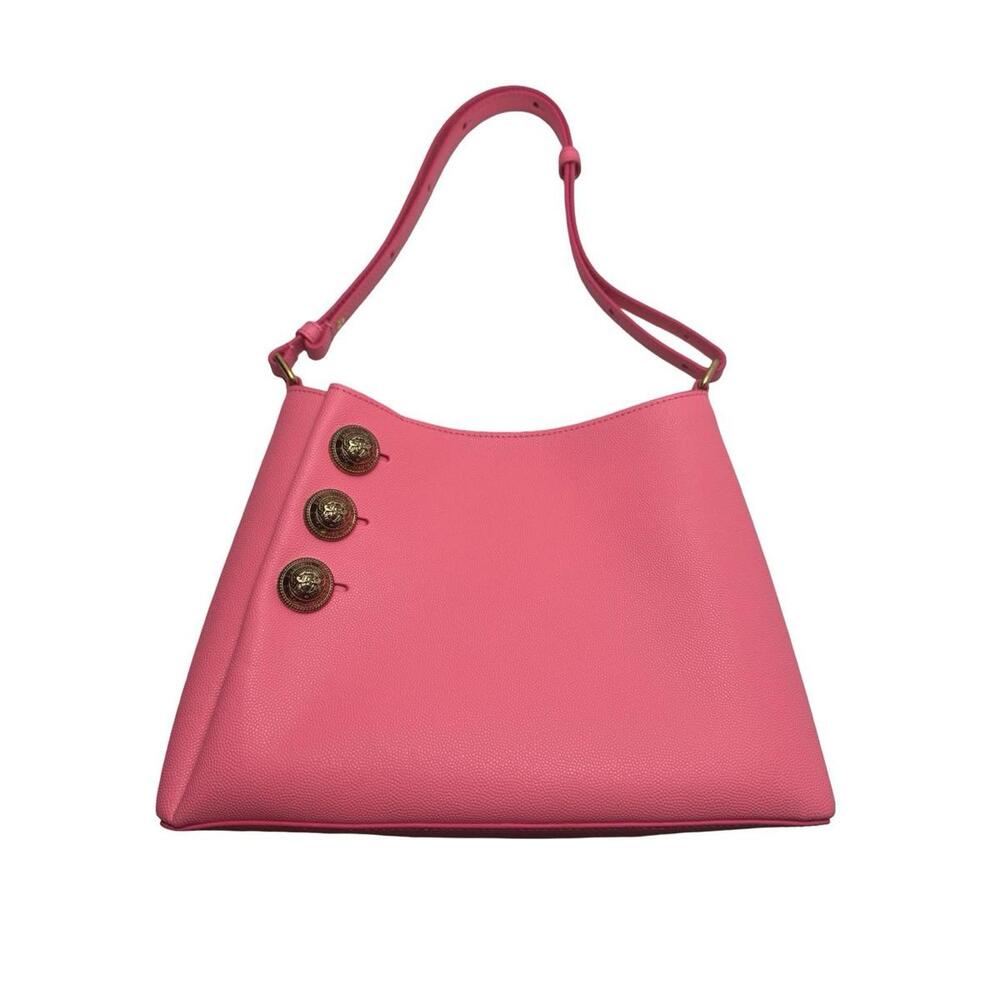 Balmain Emblem Crest Shoulder Bag Pink Leather Gold Buttons Flawless